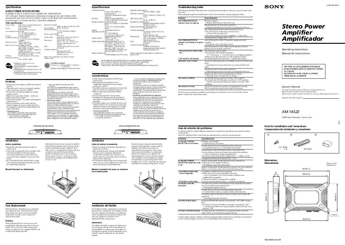 Mode d'emploi SONY XM-1652Z