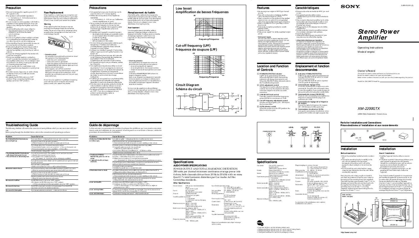 Mode d'emploi SONY XM-2200GTX