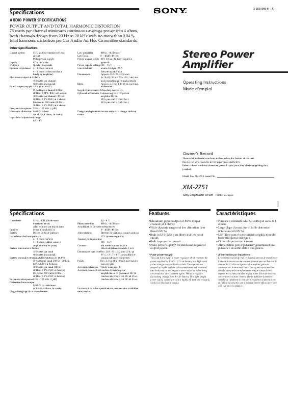 Mode d'emploi SONY XM-2751