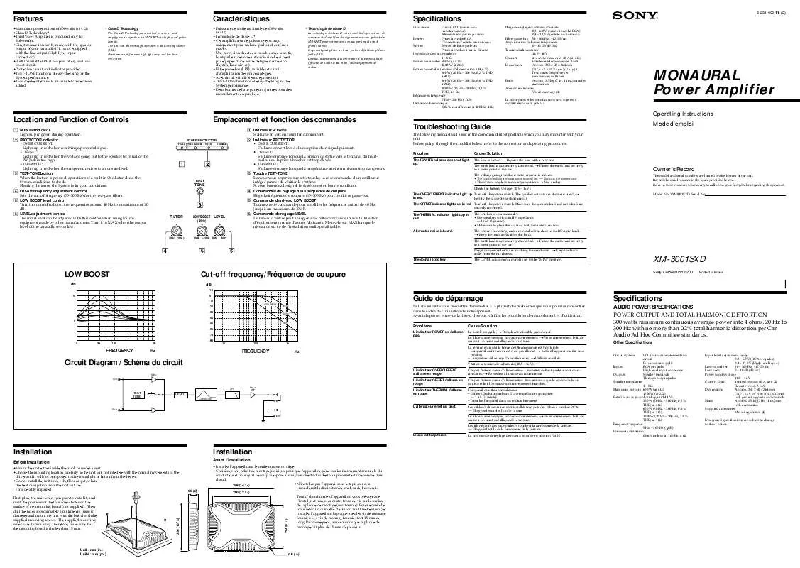 Mode d'emploi SONY XM-3001SXD