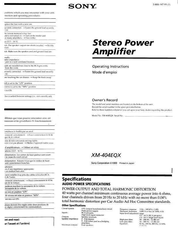 Mode d'emploi SONY XM-404EQX