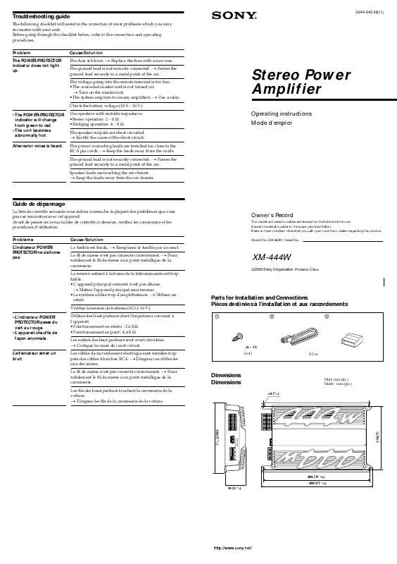 Mode d'emploi SONY XM-444W