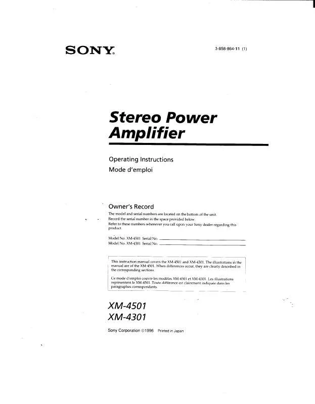 Mode d'emploi SONY XM-4501