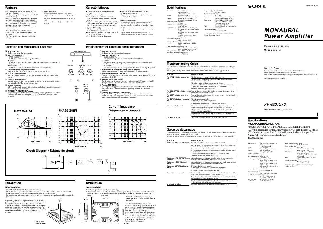 Mode d'emploi SONY XM-6001GXD