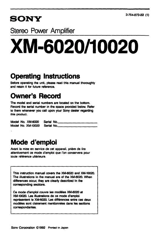 Mode d'emploi SONY XM-6020