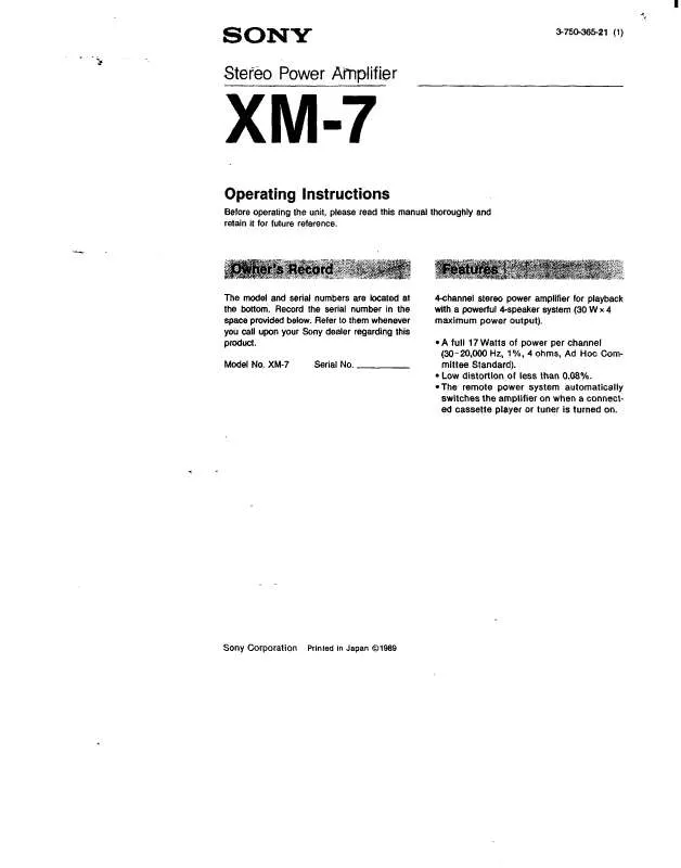 Mode d'emploi SONY XM-7