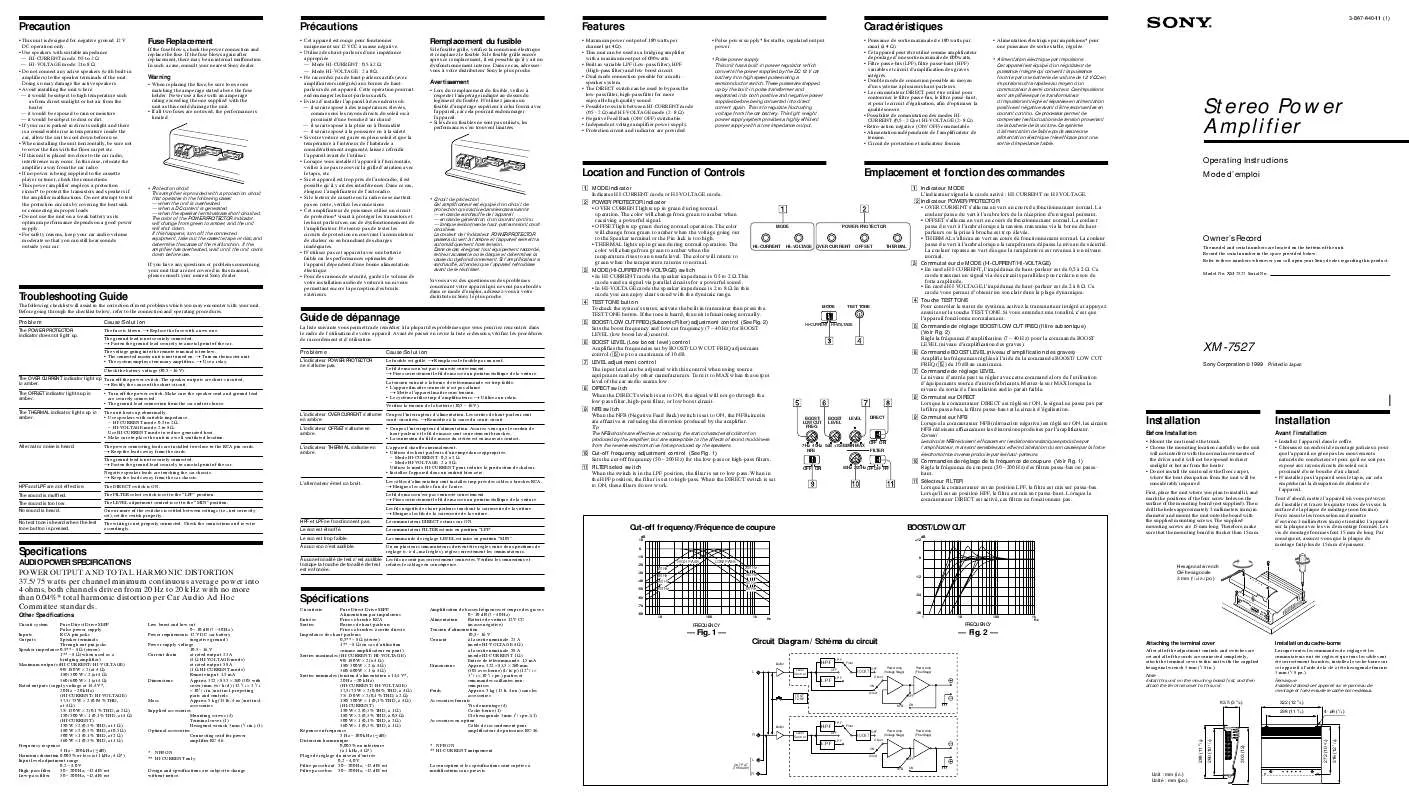 Mode d'emploi SONY XM-7527