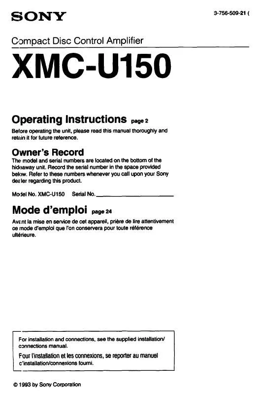 Mode d'emploi SONY XM-CU150