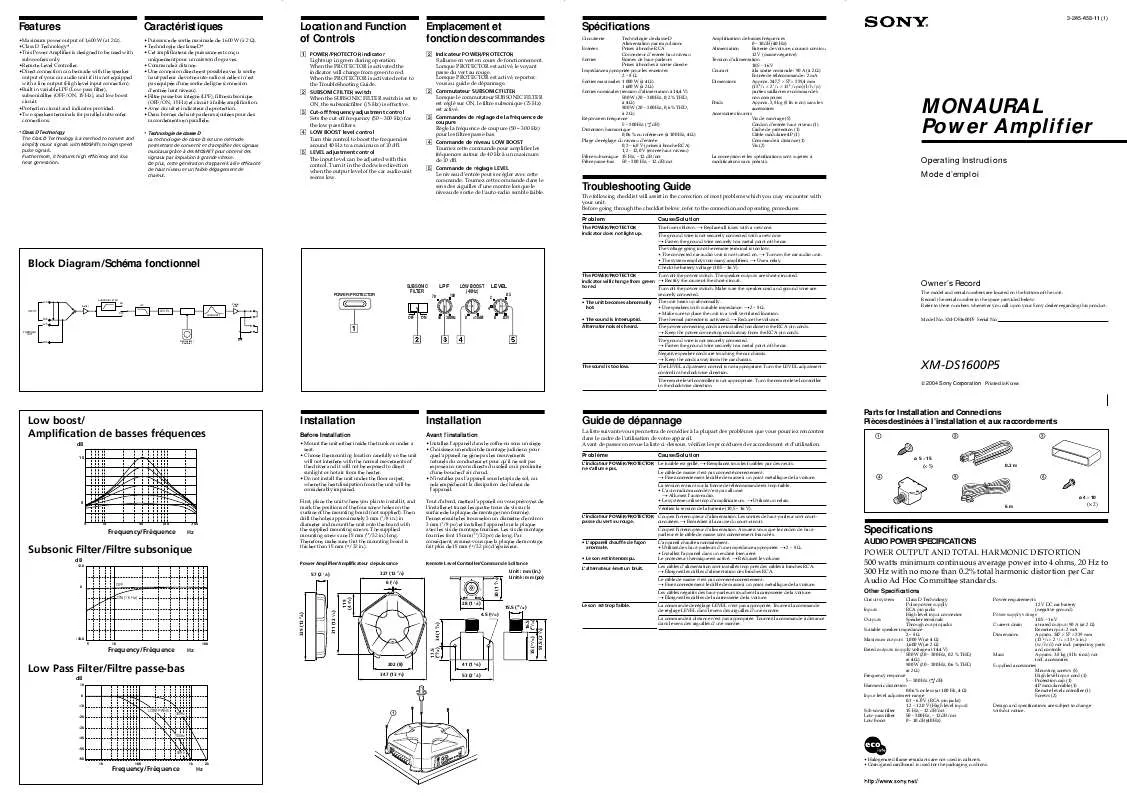 Mode d'emploi SONY XM-DS1600P5