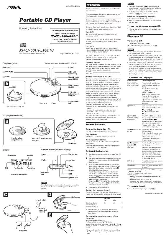 Mode d'emploi SONY XPEV501R