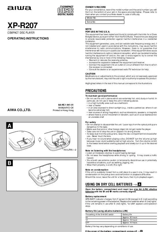 Mode d'emploi SONY XPR207