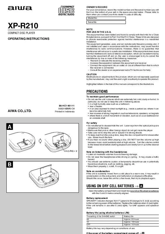 Mode d'emploi SONY XPR210