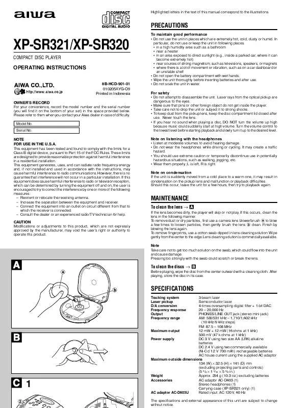 Mode d'emploi SONY XPSR321