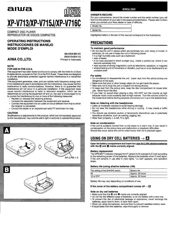 Mode d'emploi SONY XPV713