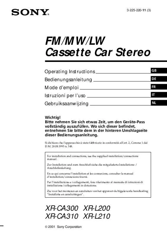 Mode d'emploi SONY XR-CA310