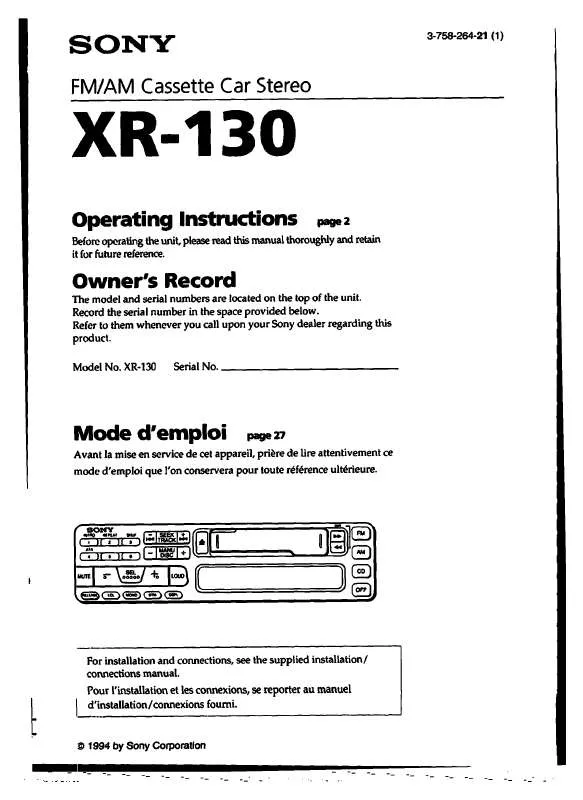 Mode d'emploi SONY XR-130