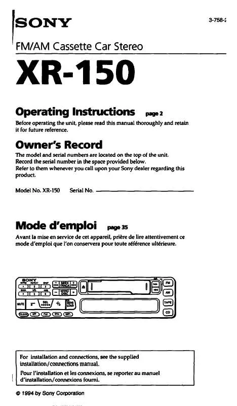 Mode d'emploi SONY XR-150