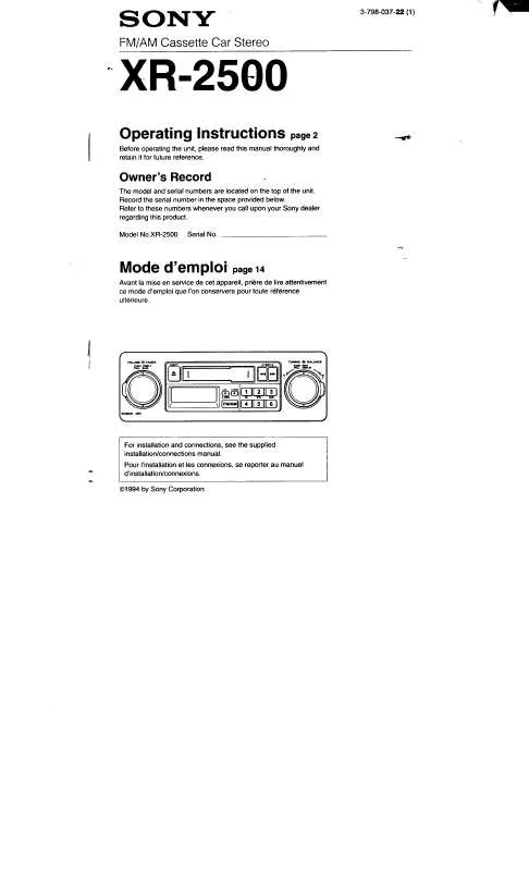 Mode d'emploi SONY XR-2500