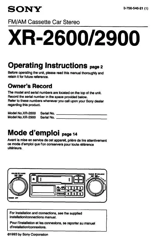 Mode d'emploi SONY XR-2600