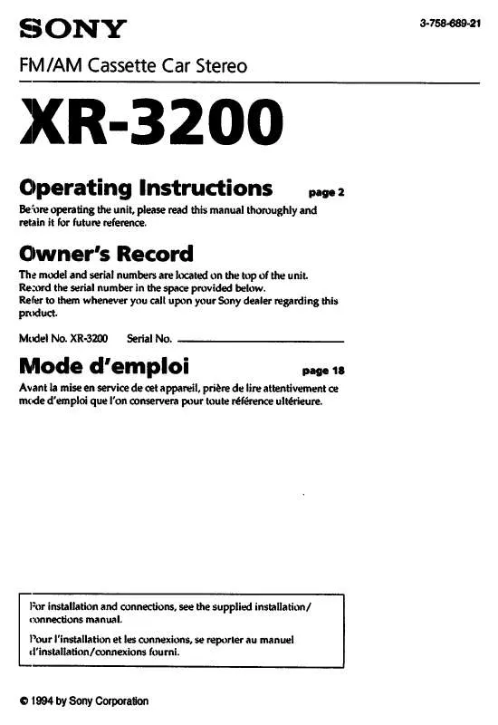 Mode d'emploi SONY XR-3200