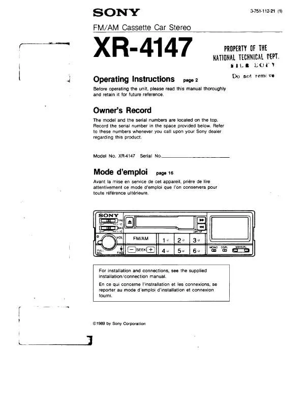 Mode d'emploi SONY XR-4147