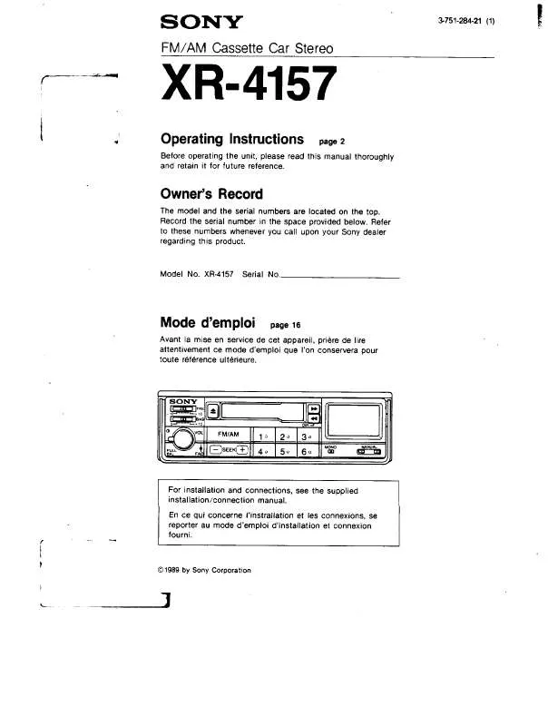 Mode d'emploi SONY XR-4157