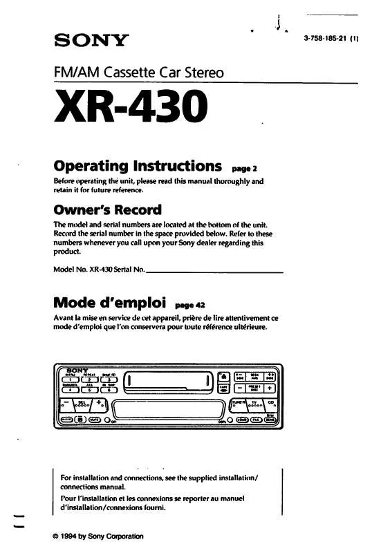 Mode d'emploi SONY XR-430