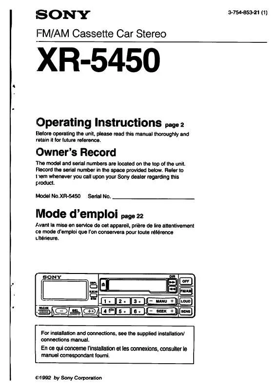 Mode d'emploi SONY XR-5450