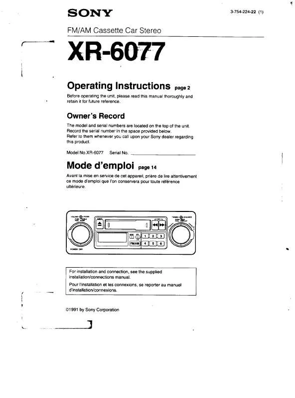 Mode d'emploi SONY XR-6077