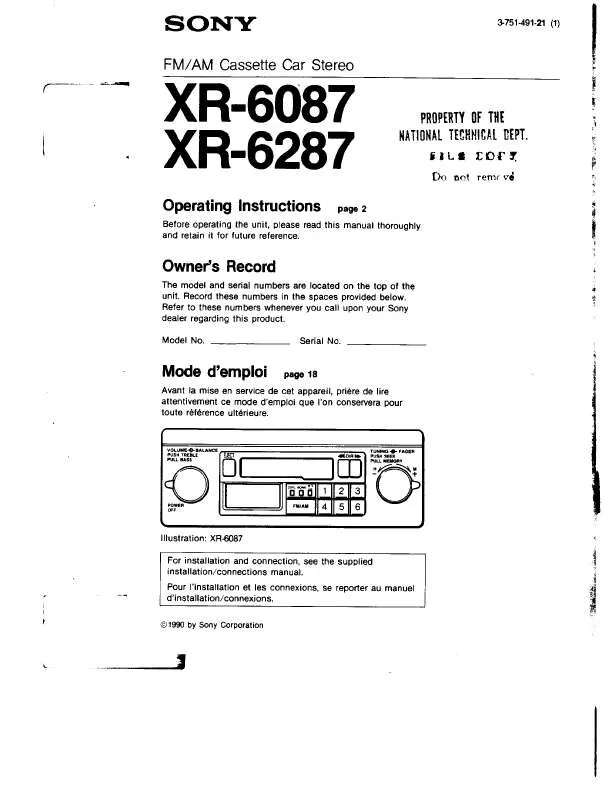 Mode d'emploi SONY XR-6087