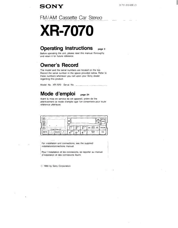 Mode d'emploi SONY XR-7070