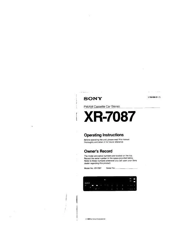 Mode d'emploi SONY XR-7087