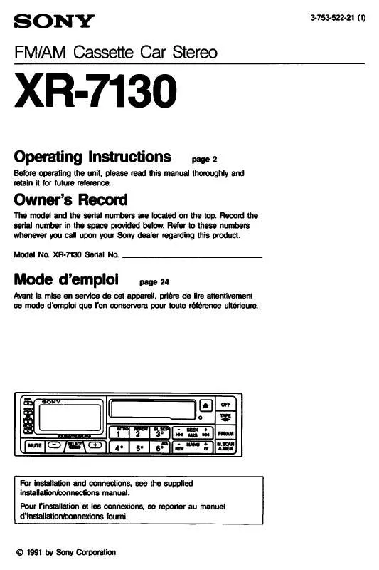 Mode d'emploi SONY XR-7130