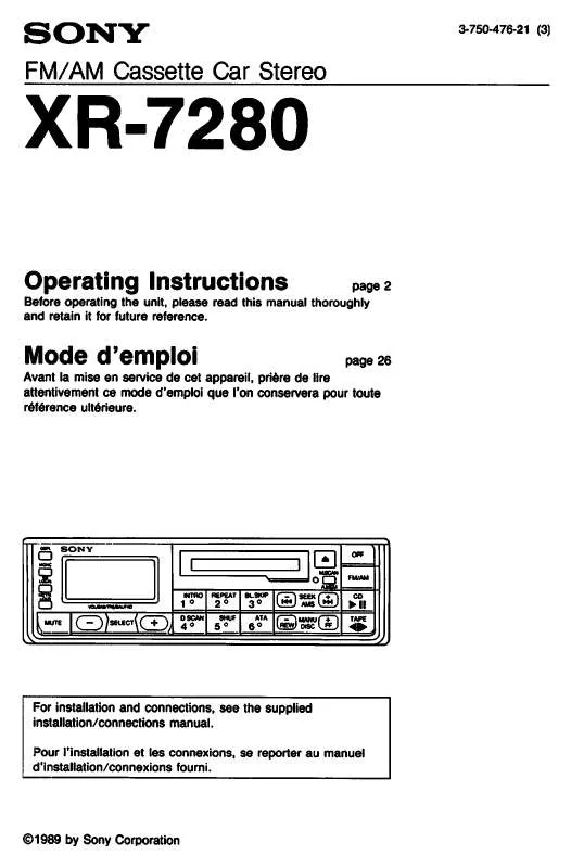 Mode d'emploi SONY XR-7280