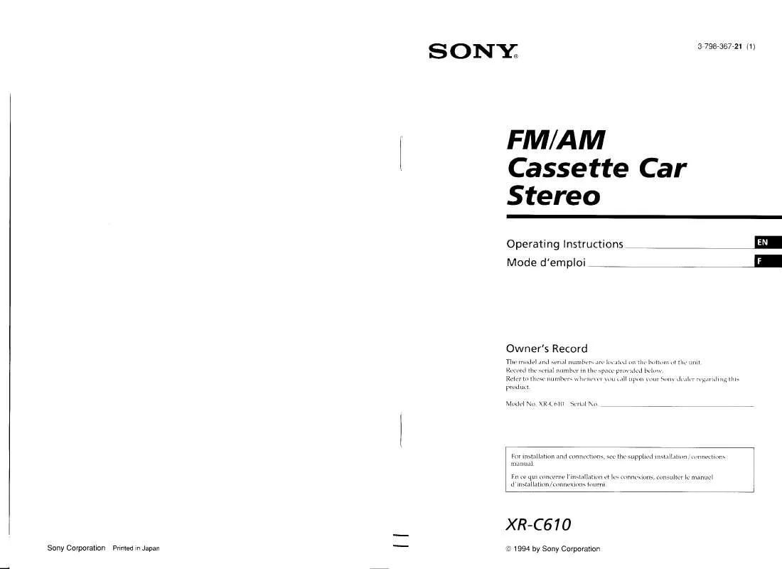 Mode d'emploi SONY XR-C610