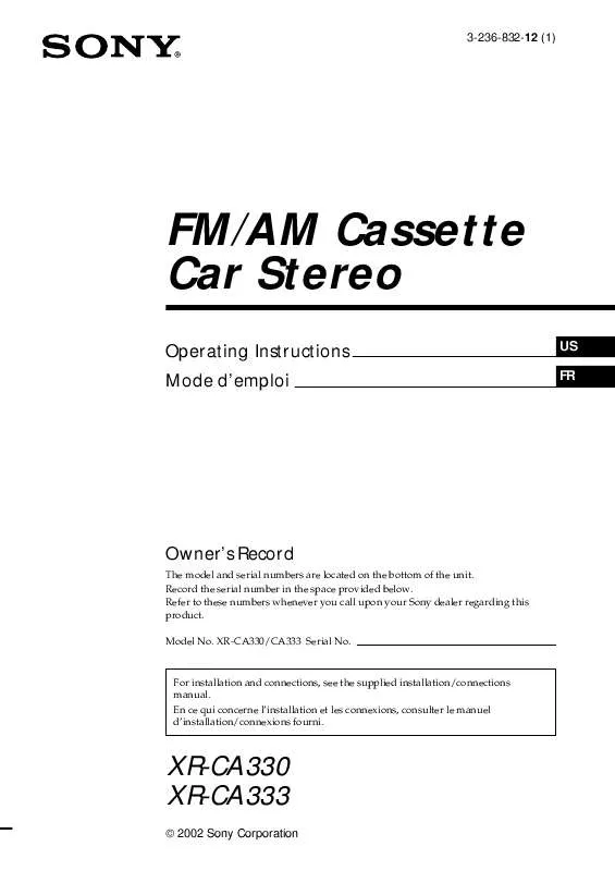 Mode d'emploi SONY XR-CA330