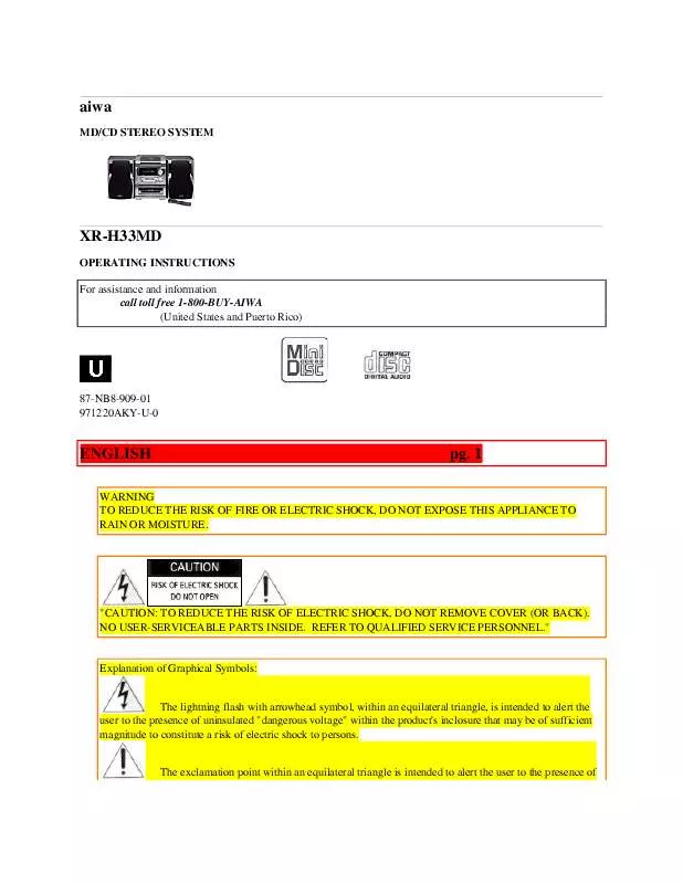 Mode d'emploi SONY XR-H33MD