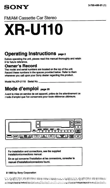 Mode d'emploi SONY XR-U110