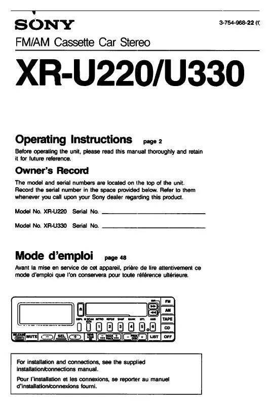 Mode d'emploi SONY XR-U220