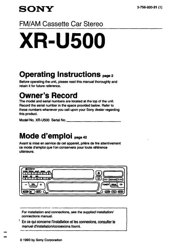 Mode d'emploi SONY XR-U500