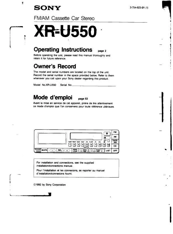 Mode d'emploi SONY XR-U550