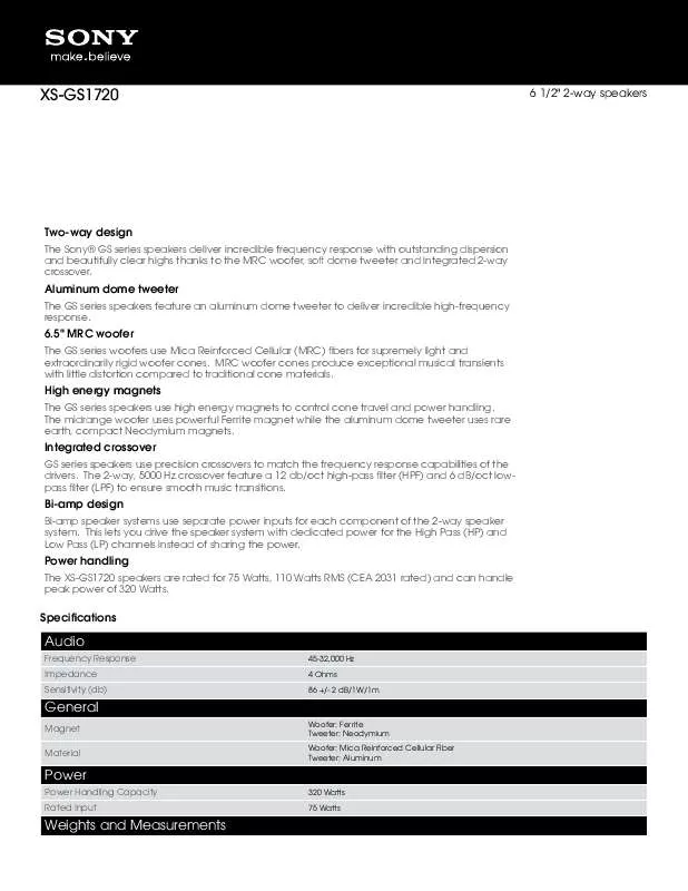 Mode d'emploi SONY XS-GS1720