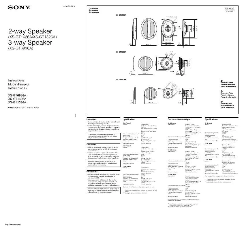 Mode d'emploi SONY XS-GT1626A