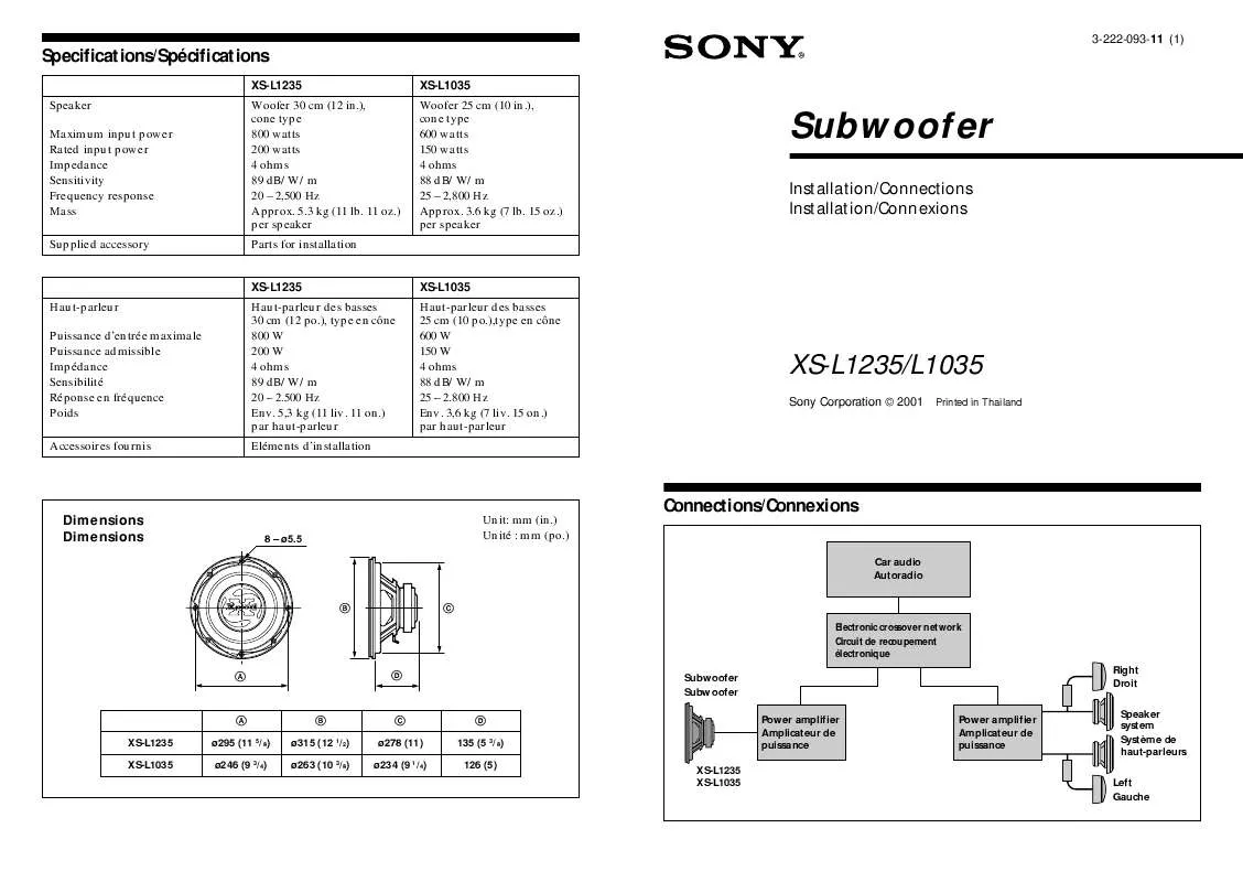 Mode d'emploi SONY XS-L1035