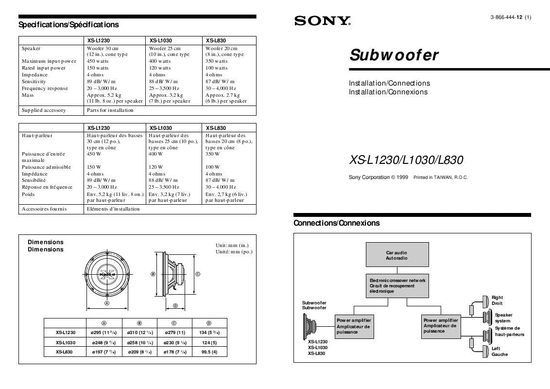 Mode d'emploi SONY XS-L830