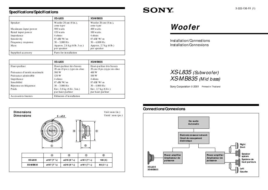 Mode d'emploi SONY XS-MB835