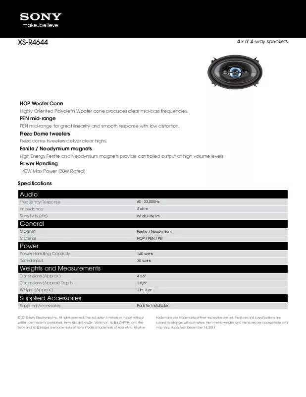 Mode d'emploi SONY XS-R4644