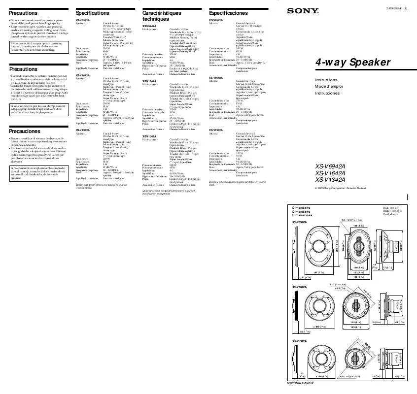 Mode d'emploi SONY XS-V1642A