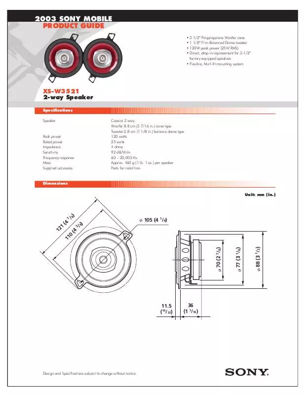 Mode d'emploi SONY XS-W3521