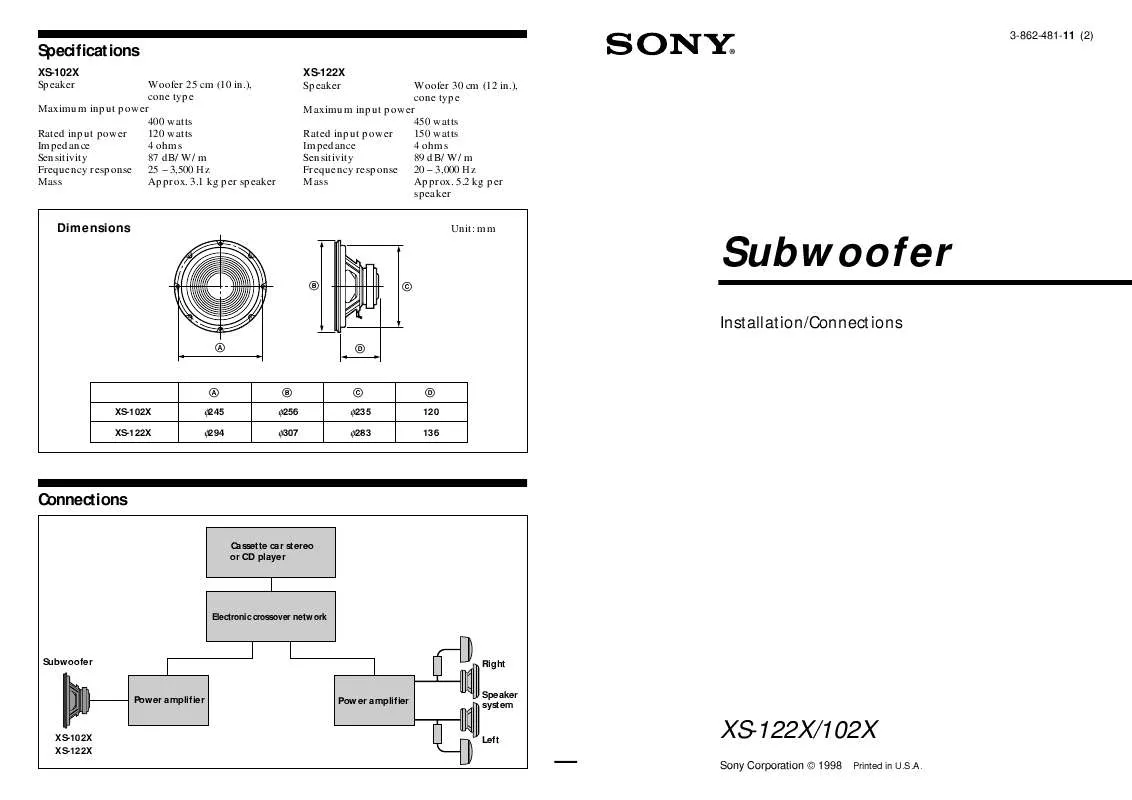 Mode d'emploi SONY XS-122X